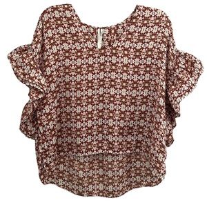 Anthropologie Sylvie Ruffle Sleeve Printed Petite Blouse
